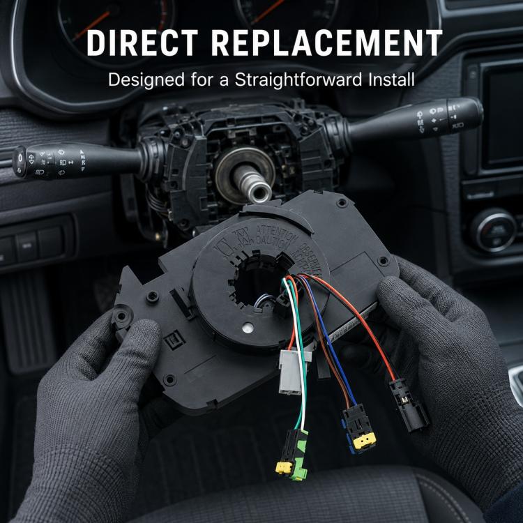 Airbag clock spring spiral cable module held by gloves, with wire connectors