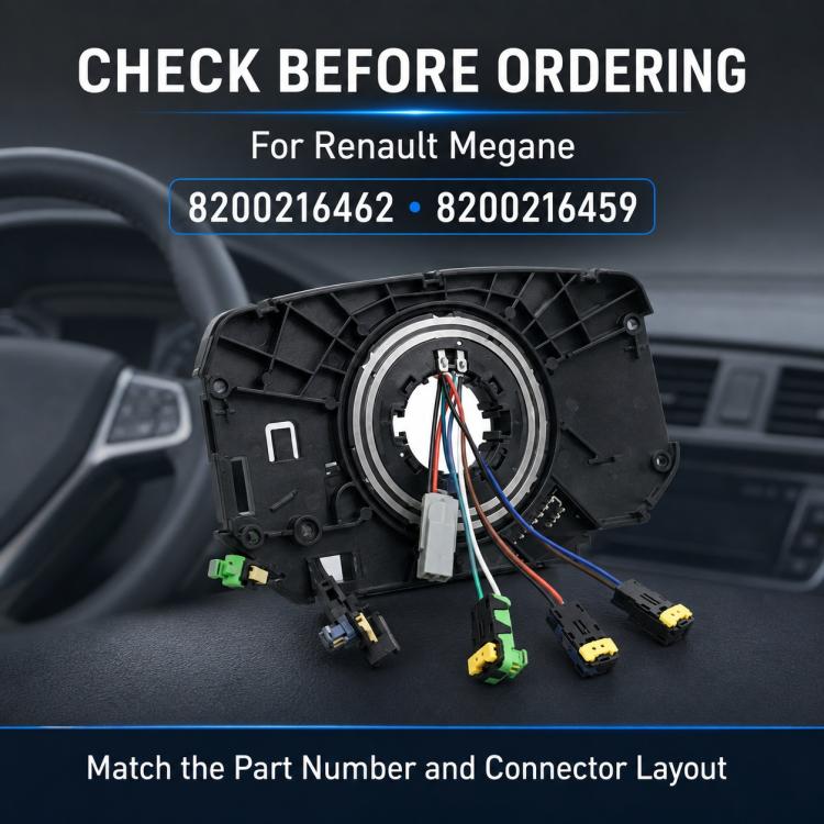 Airbag clock spring spiral cable module with colored wiring and connector plugs