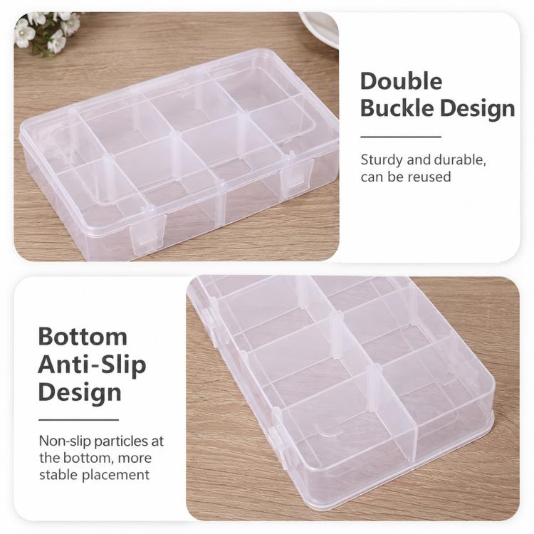 8-Compartment Adjustable Dividers Clear Plastic Organizer Box, 8-Compartment