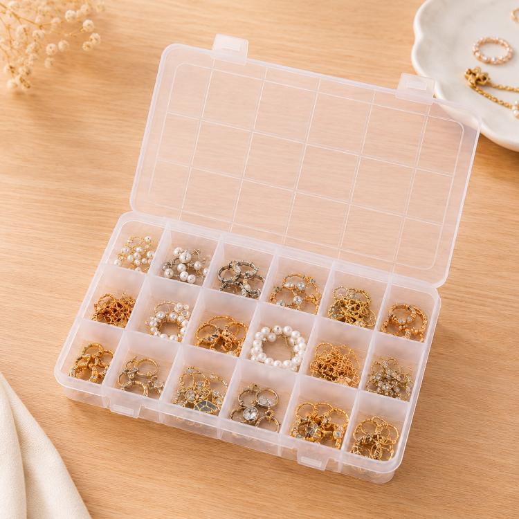 18-Compartment Non-Removable Clear Plastic Organizer Box, 18-Compartment