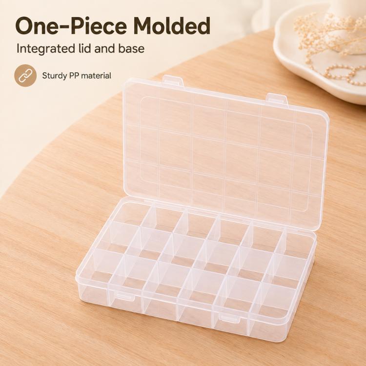 18-Compartment Non-Removable Clear Plastic Organizer Box, 18-Compartment