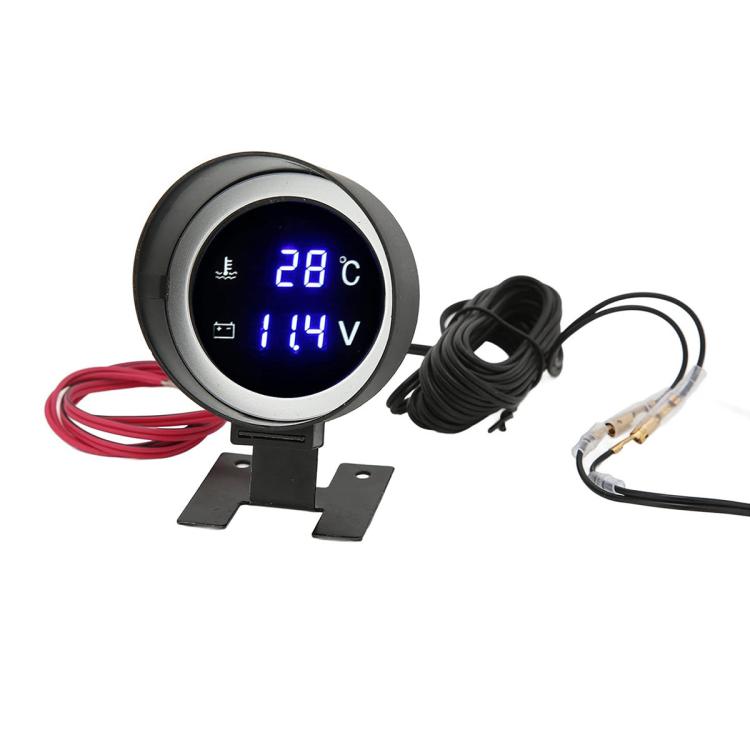 Round LED Digital Car Gauge Voltage and Water Temperature Dual Display Meter