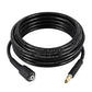 Black high-pressure washer hose extension coiled, with one metal quick-connect end and brass end.