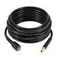 Coiled black high-pressure washer extension hose with metal quick-connect and brass outlet connector.