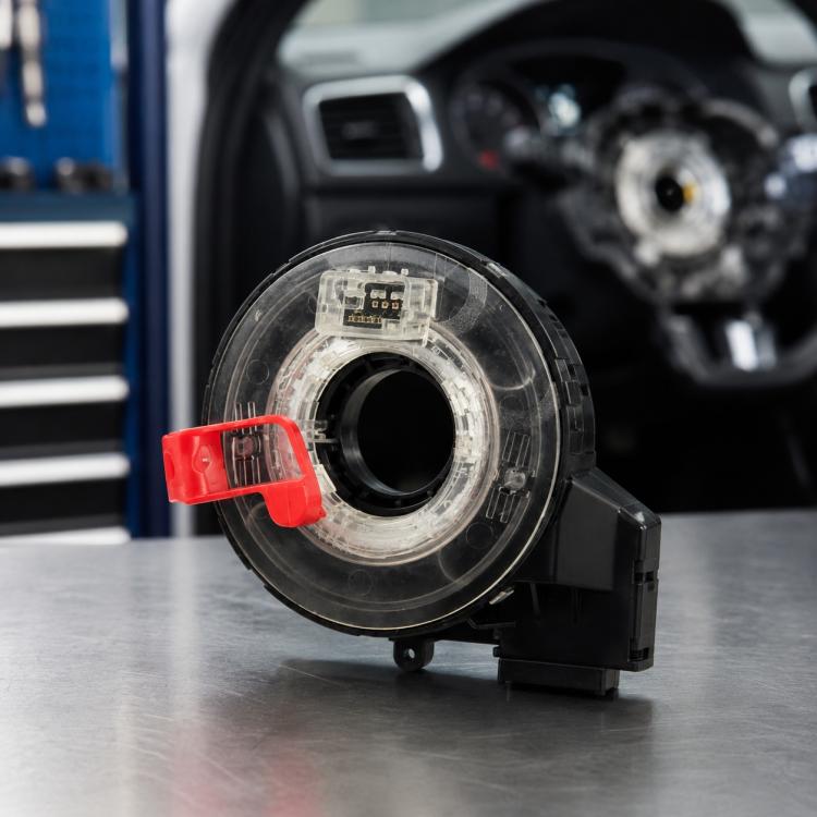 Black steering wheel airbag clock spring spiral cable with clear connector and red tab