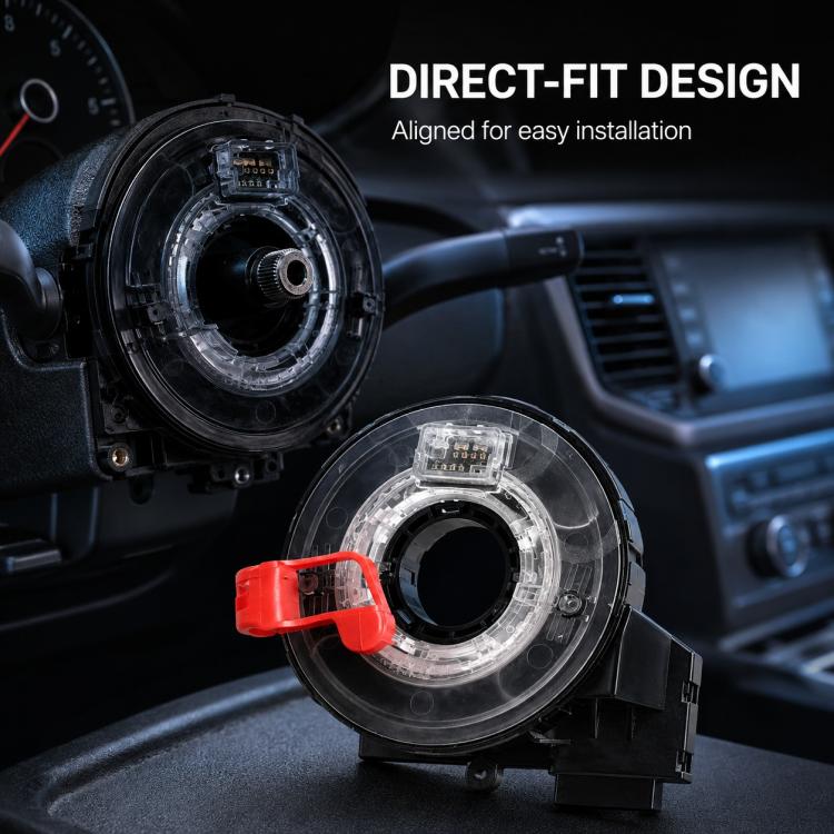 Airbag clock spring spiral cable for steering wheel, black and clear with red locking tab