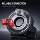 Steering wheel airbag clock spring spiral cable, clear connector plate and red tab on black body
