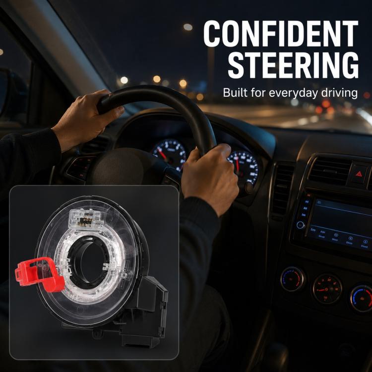 Steering wheel airbag clock spring spiral cable, black and clear assembly with red locking clip