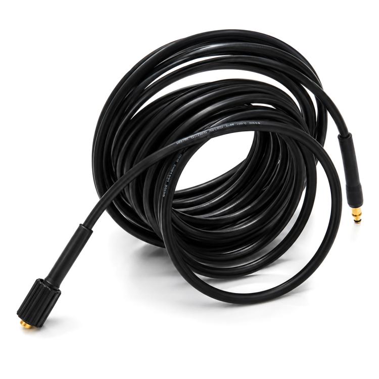 Black rubber pressure washer water outlet hose with brass quick-connect couplers