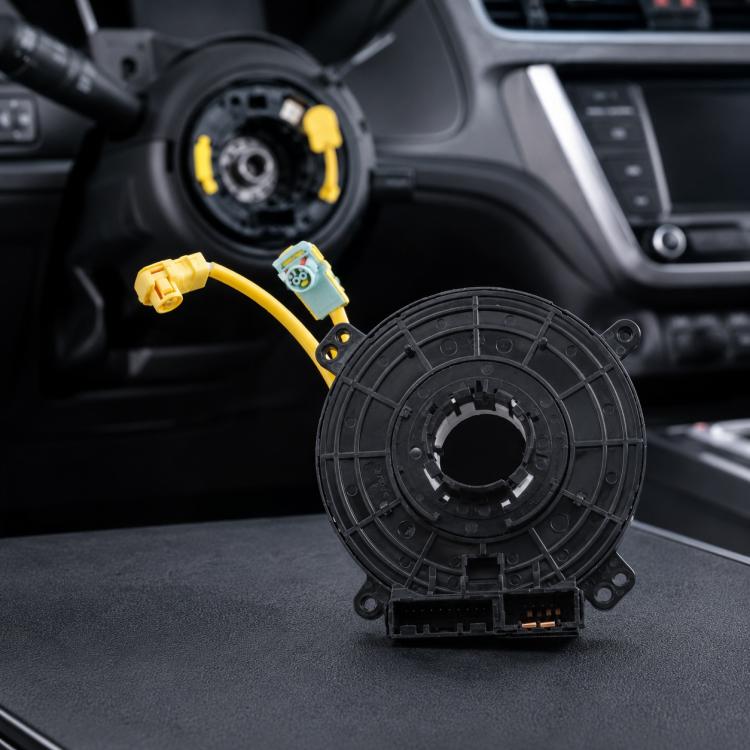 Steering wheel clock spring spiral cable with yellow wiring and black connector module