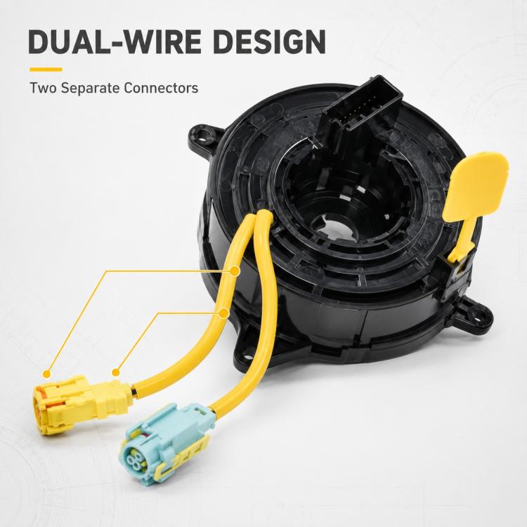 Steering wheel clock spring spiral cable, black housing with dual yellow wire leads