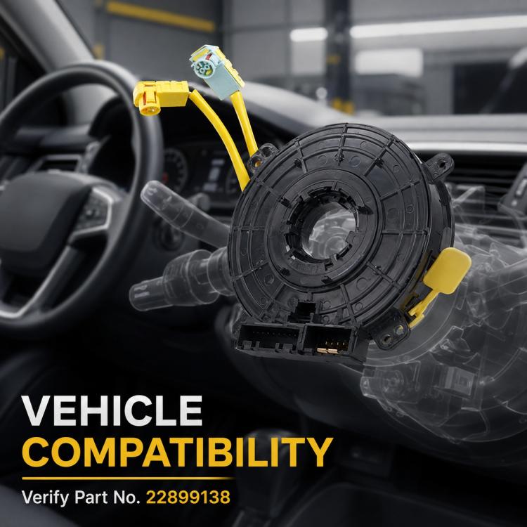 Steering wheel clock spring spiral cable on steering column, black housing with yellow wires
