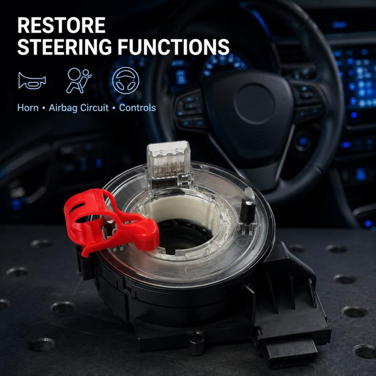 Steering wheel airbag clock spring spiral cable mounted near steering wheel controls