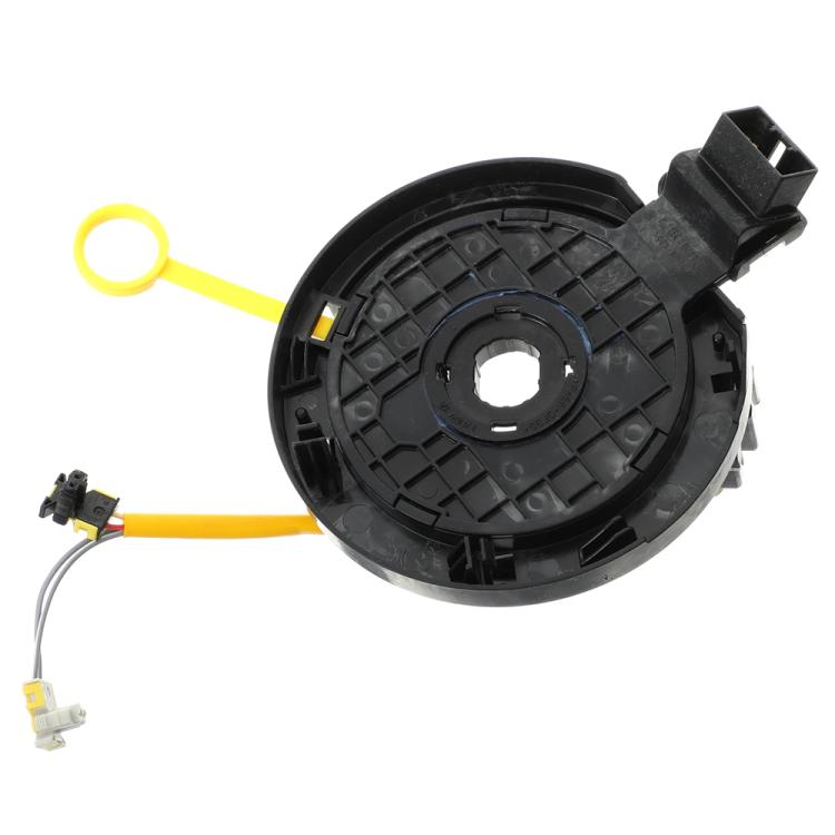 Steering wheel airbag clock spring spiral cable in black housing with yellow wire loop