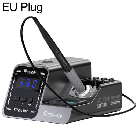 Soldering station with EU plug, digital temperature display and black pen in stand