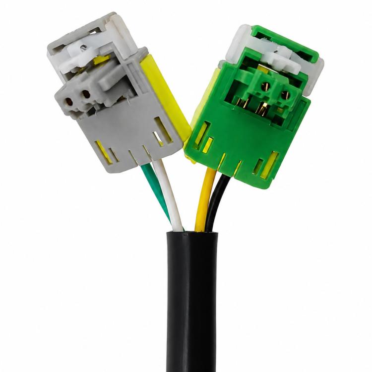 Clock spring spiral cable wire connectors with green and yellow plug terminals