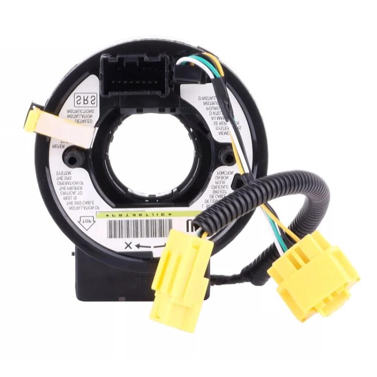 Steering wheel clock spring spiral cable with black housing, yellow connectors, multicolor wires