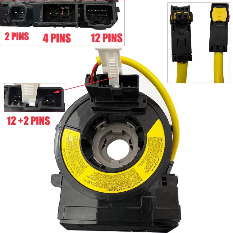 Steering wheel clock spring spiral cable with multi-pin connector and yellow wiring