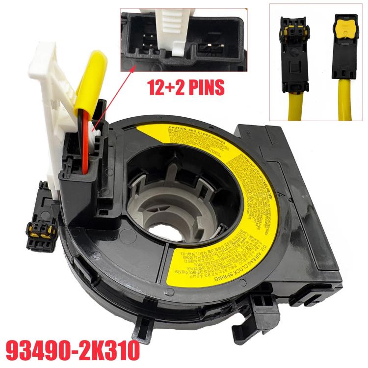 Steering wheel clock spring spiral cable with 12+2 pin ports and yellow warning labels