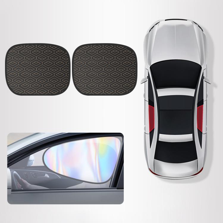 Black geometric privacy car window shades, two curved panels for side windows