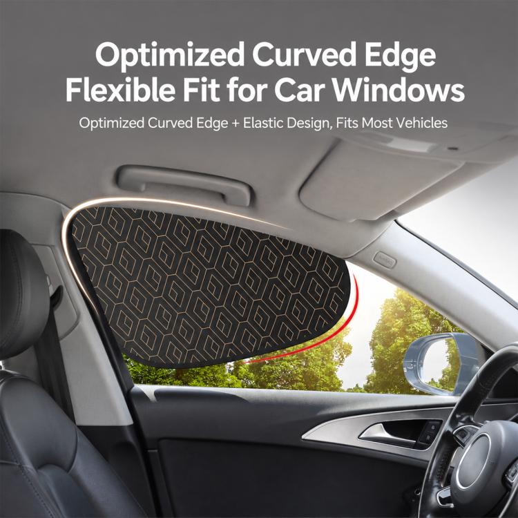 Black geometric privacy car window shade with optimized curved edge fit