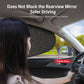 Black patterned car window sunshade on the side window, with partial mirror view