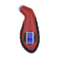 Digital tire pressure gauge tool with blue backlit display, red and black body