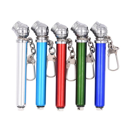 Portable metal tire pressure gauge pen set with keychain clips, 10–50 PSI