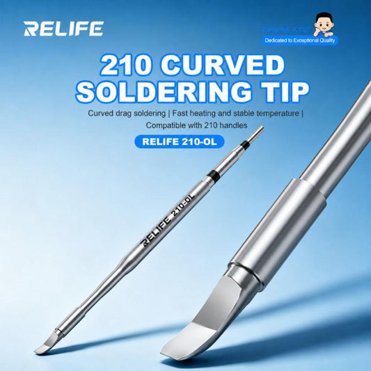 Curved metal soldering tip with pointed end for drag soldering