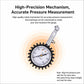 High-precision tire pressure gauge with metal stem and black gear-style protective cover