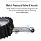 Metal tire pressure nozzle and valve tip attached to gauge body