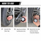 Tire pressure gauge held to the wheel valve, multiple use-step views