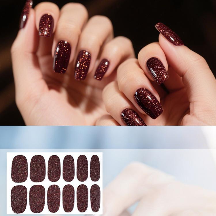 12 PCS/Sheet Waterproof Solid-Color Glitter Nail Stickers