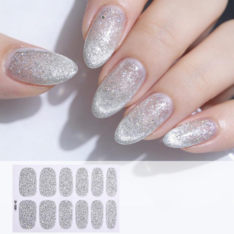 12 PCS/Sheet Waterproof Solid-Color Glitter Nail Stickers