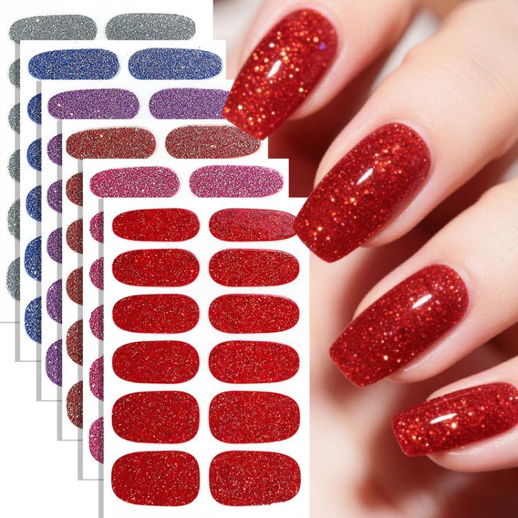 12 PCS/Sheet Waterproof Solid-Color Glitter Nail Stickers