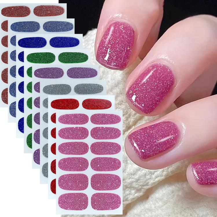 12 PCS/Sheet Waterproof Solid-Color Glitter Nail Stickers
