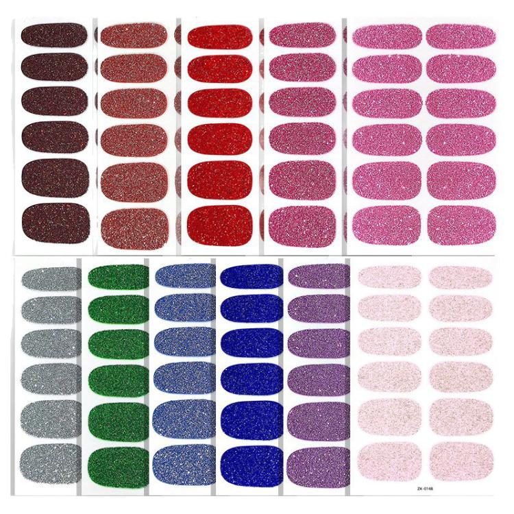12 PCS/Sheet Waterproof Solid-Color Glitter Nail Stickers