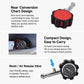Tire pressure gauge with black dial housing and red top cap, compact carry design