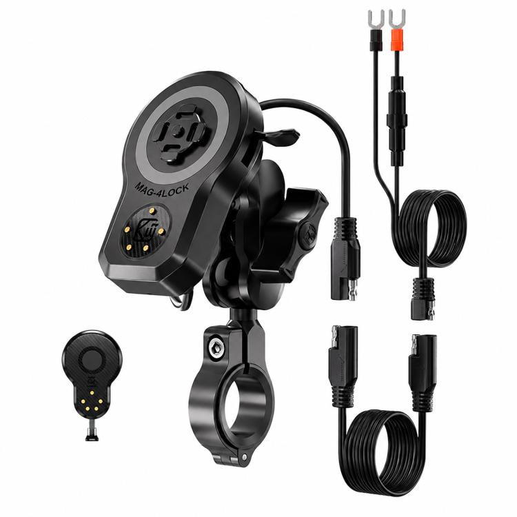 Motorcycle magnetic phone charger mount kit with clamp and charging adapters
