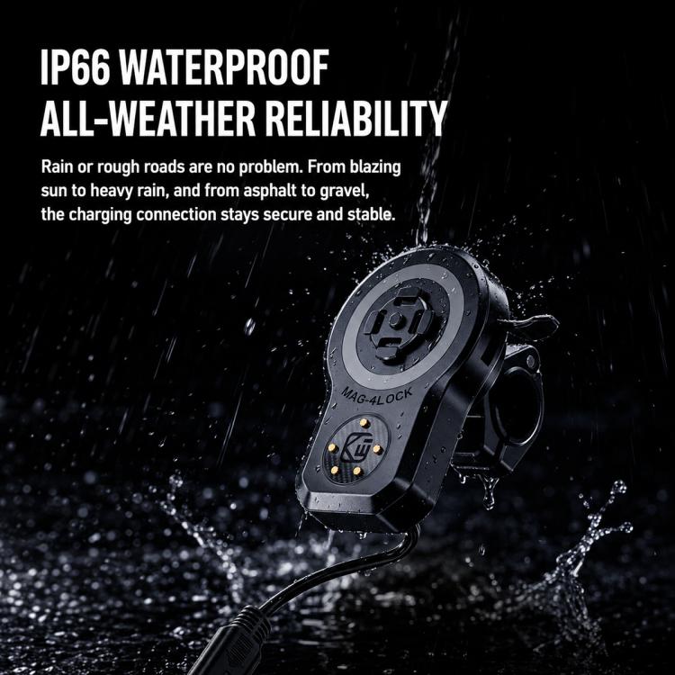 Black motorcycle magnetic phone charger holder with rotating mount, water-resistant design