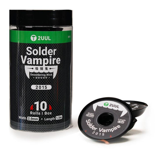 2UUL Solder Vampire desoldering wick: 2015 roll with black canister, 10-roll box