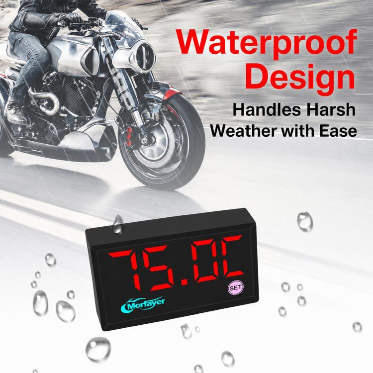 5-in-1 speedometer display with red LED digits and Morfaver logo