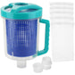 Pool leaf canister with blue mesh basket, teal handle, plus white filter bags