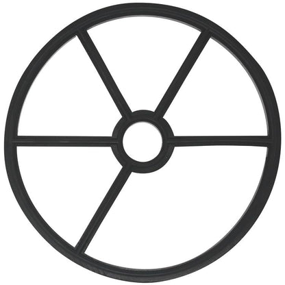 Black valve seat gasket with circular spider support and central hole