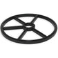 Black valve seat gasket with outer ring, crossbar spider, and center opening