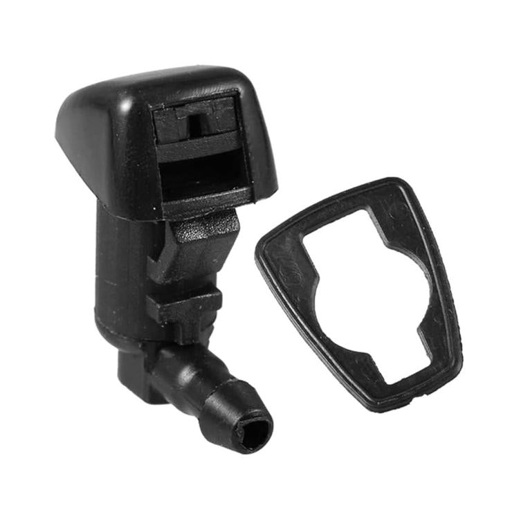 Black windshield washer spray nozzle with mounting clip and inlet tube
