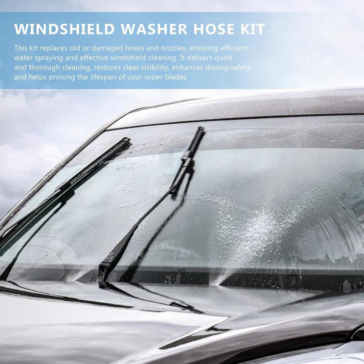 Windshield washer hose kit with spray jets directing water across the glass