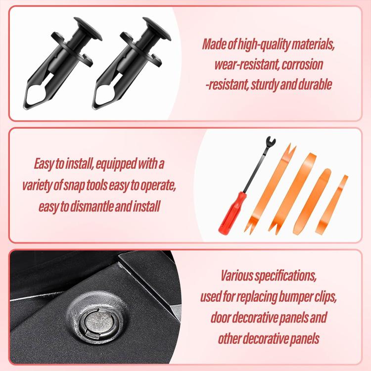 Black rivet clips set with orange pry tool and replacement clips