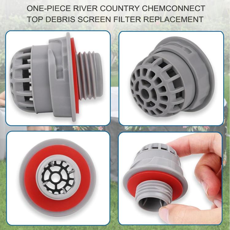 Gray replacement top debris screen filter with red ring and circular vent pattern