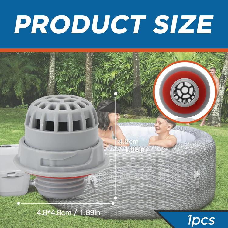 Gray spa top debris screen filter with red ring on inflatable pool cover